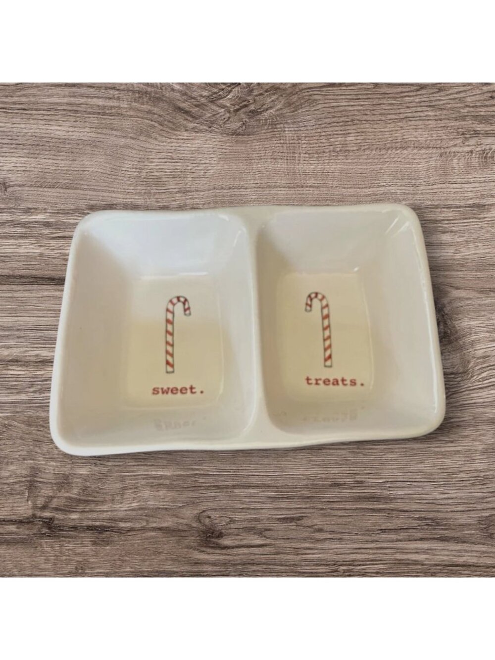 Rae Dunn Sweet Treats Candy Cane Christmas Divided Candy Dip Appetizer Dish